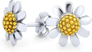 Summer Spring Time Two Tone Multi Charm Sunshine Sunflower Daisy Flower Earring Pendant Bracelet Jewelry Set For Women Teen Yellow 14K Gold Plated .925 Sterling Silver