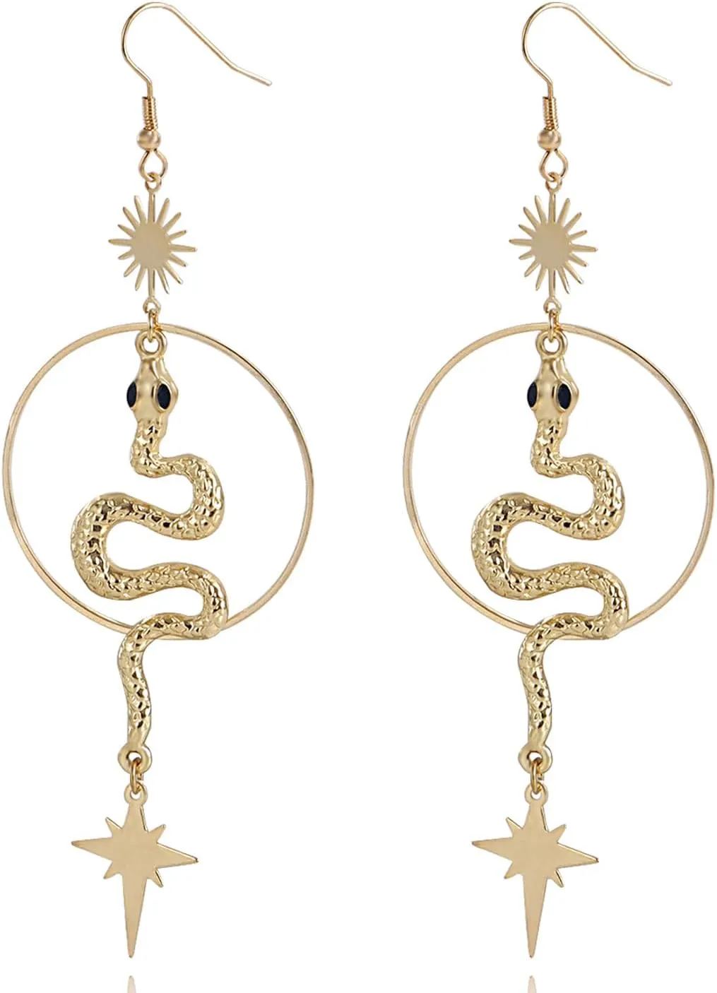 Sun Star Snake Earrings,Geometric Snake Dangle Earrings for Women,Punk Gothic Snake Sun Star Dangling Drop Earrings,Animal Earring Snake Drop Earrings,Fashion Jewelry Gift