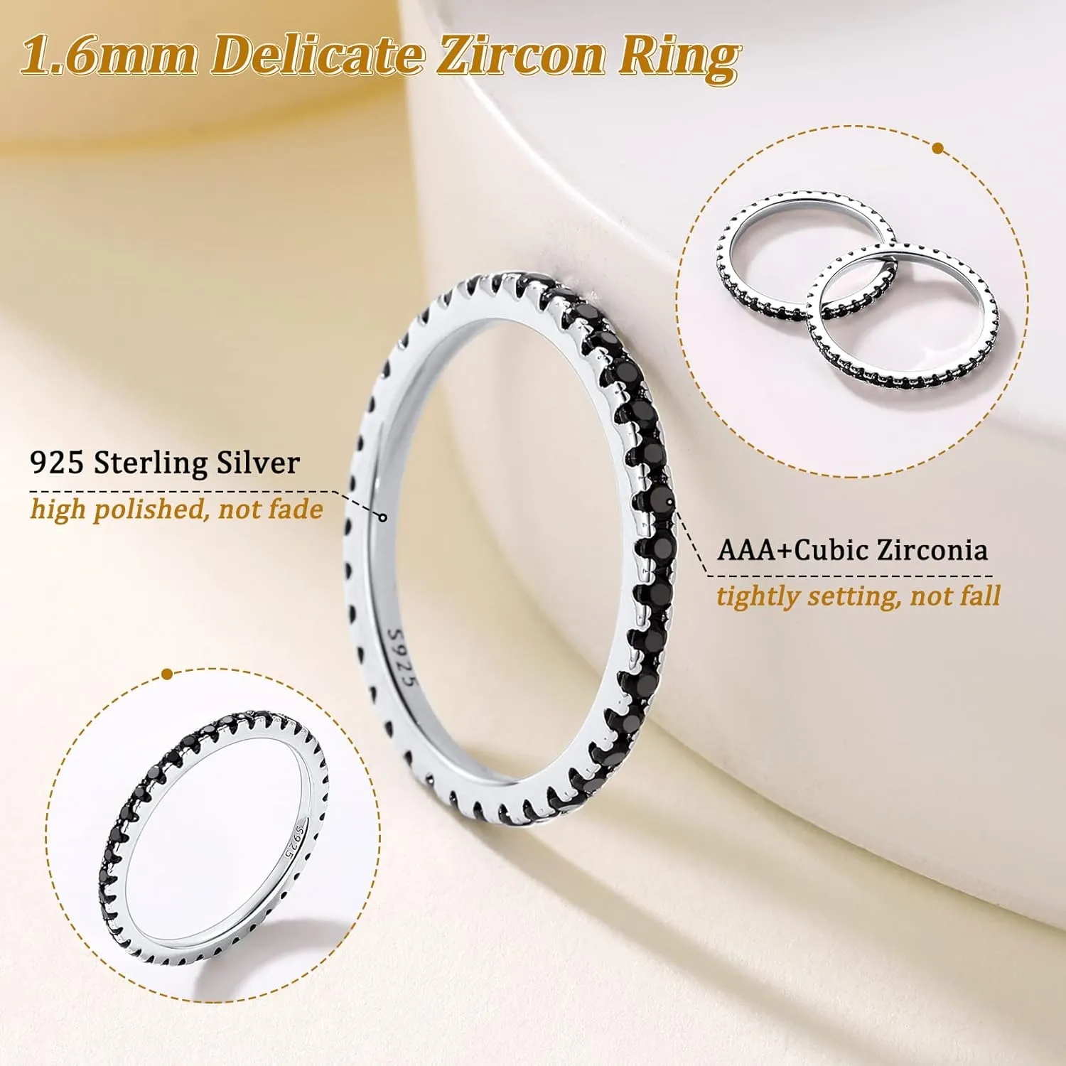 Suplight 925 Sterling Silver Eternity Rings Cubic Zirconia Fake Diamond Stackable Wedding Engagement Bands for Women(with Gift Box)