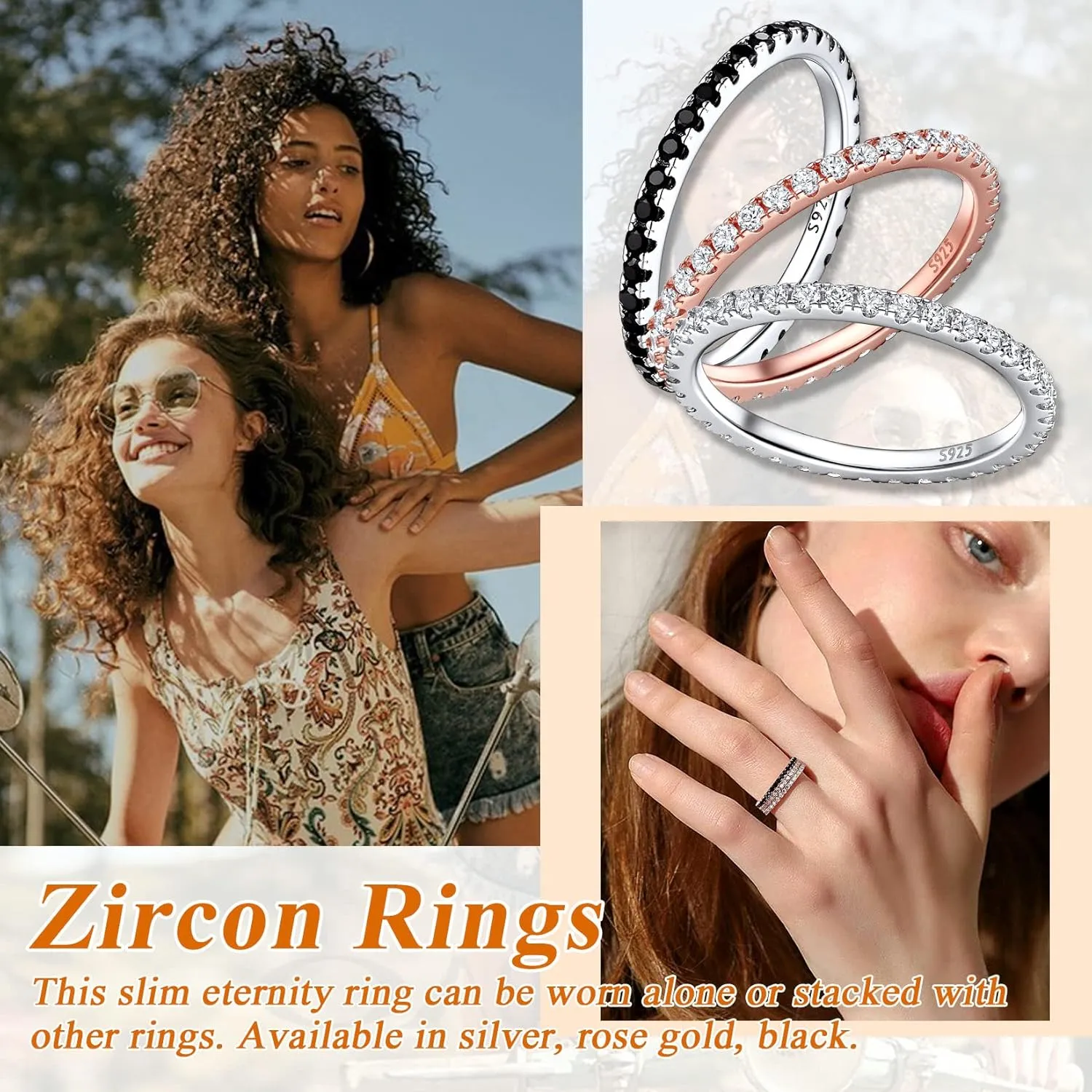 Suplight 925 Sterling Silver Eternity Rings Cubic Zirconia Fake Diamond Stackable Wedding Engagement Bands for Women(with Gift Box)