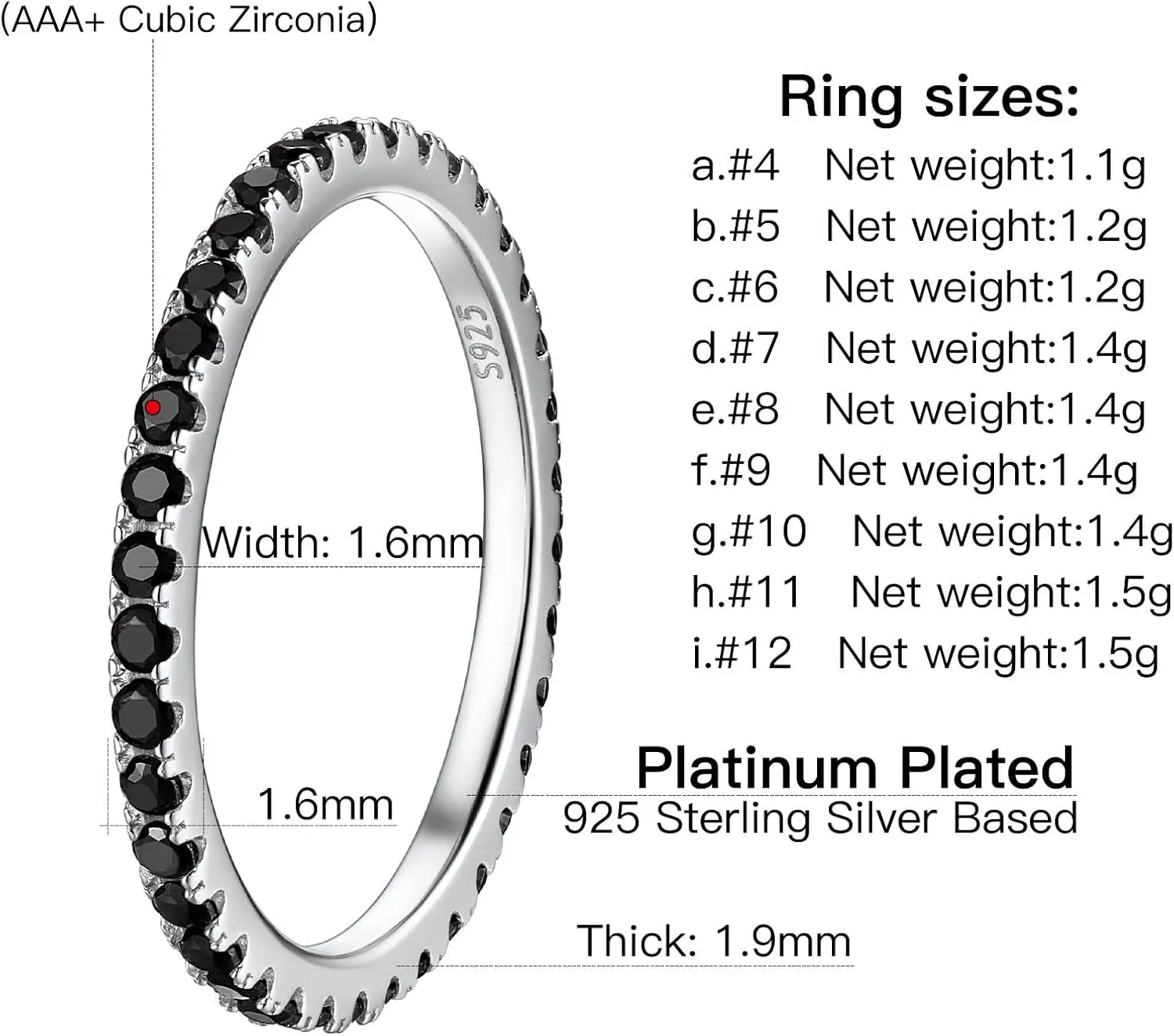 Suplight 925 Sterling Silver Eternity Rings Cubic Zirconia Fake Diamond Stackable Wedding Engagement Bands for Women(with Gift Box)