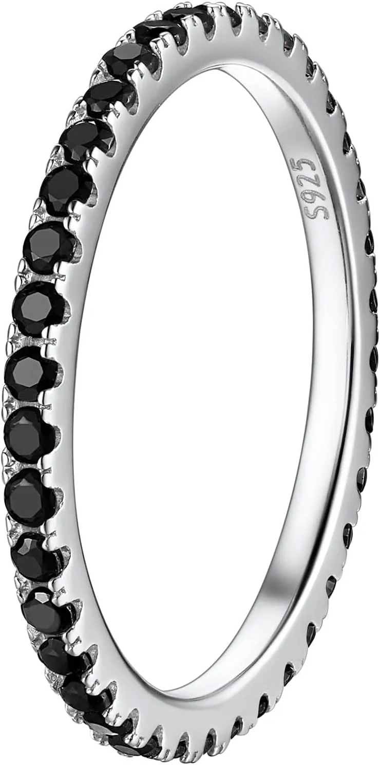 Suplight 925 Sterling Silver Eternity Rings Cubic Zirconia Fake Diamond Stackable Wedding Engagement Bands for Women(with Gift Box)