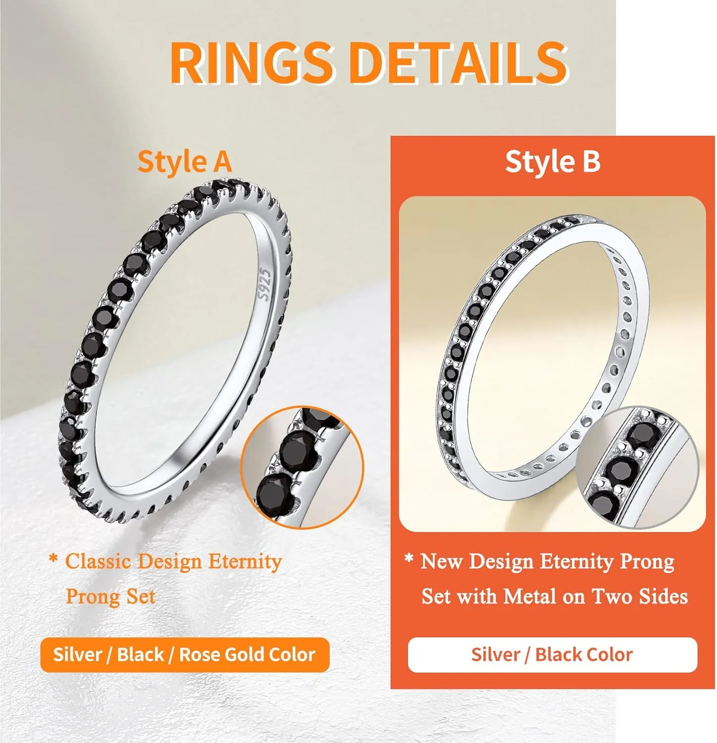 Suplight 925 Sterling Silver Eternity Rings Cubic Zirconia Fake Diamond Stackable Wedding Engagement Bands for Women(with Gift Box)