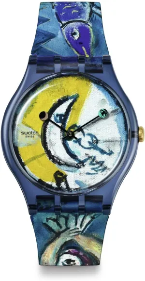 Swatch Unisex Casual Bioceramic Watch Blue Art Journey Chagall's Blue Circus