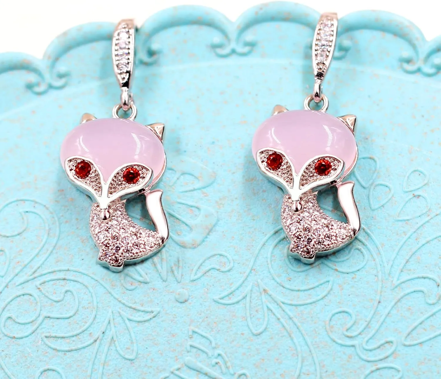 Sweet Fox Necklace and Earrings Set | Cute Fox Pendant Lovely Animal Necklace Jewelry Set Valentines Gifts for Her