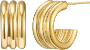 SWEETV Chunky Gold Earrings for Women 14K Plated Gold Statement Earrings Small Gold/Silver Hoop Earrings Trendy Open Hoop Earrings for Women Tiny Huggie Hoop for Adult