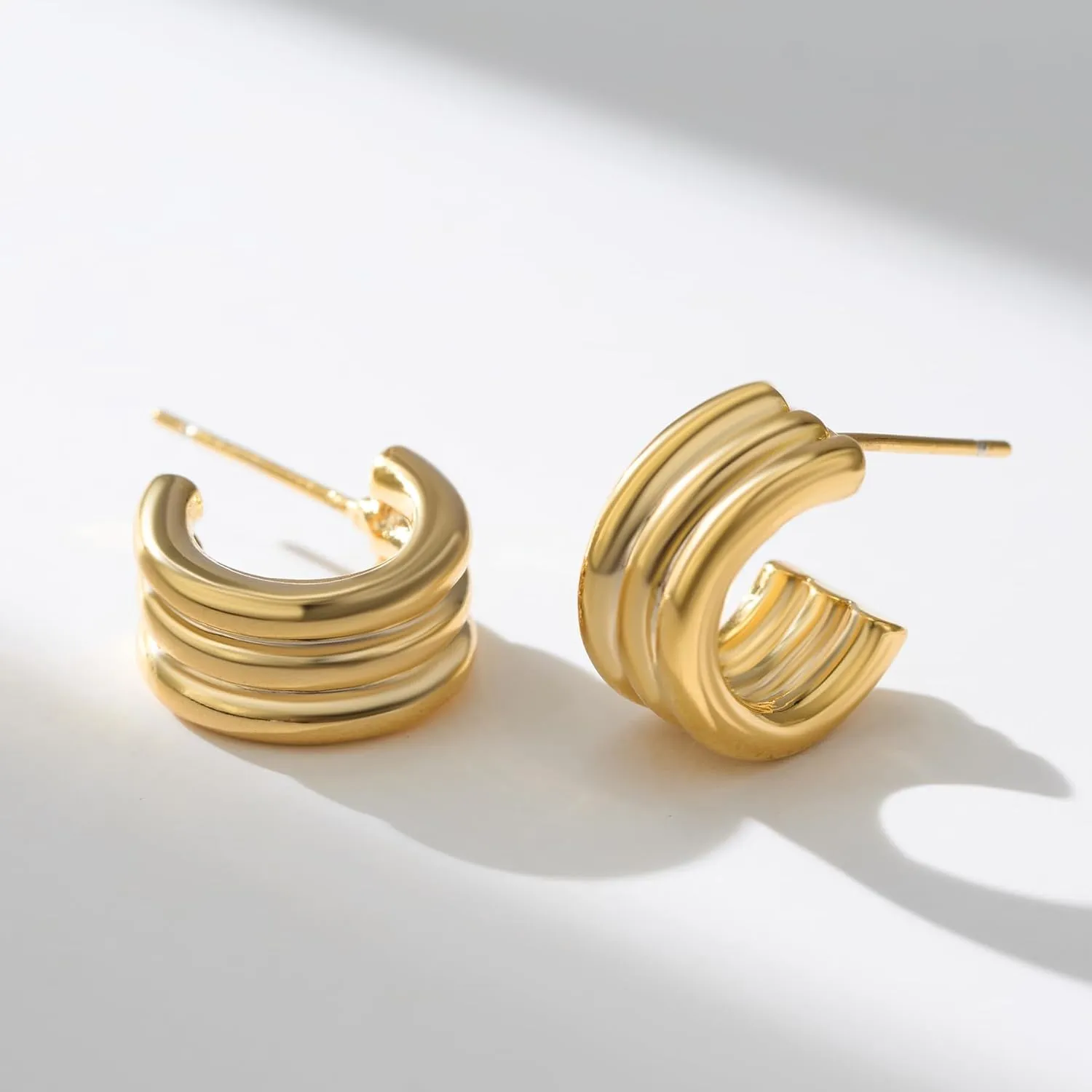 SWEETV Chunky Gold Earrings for Women 14K Plated Gold Statement Earrings Small Gold/Silver Hoop Earrings Trendy Open Hoop Earrings for Women Tiny Huggie Hoop for Adult