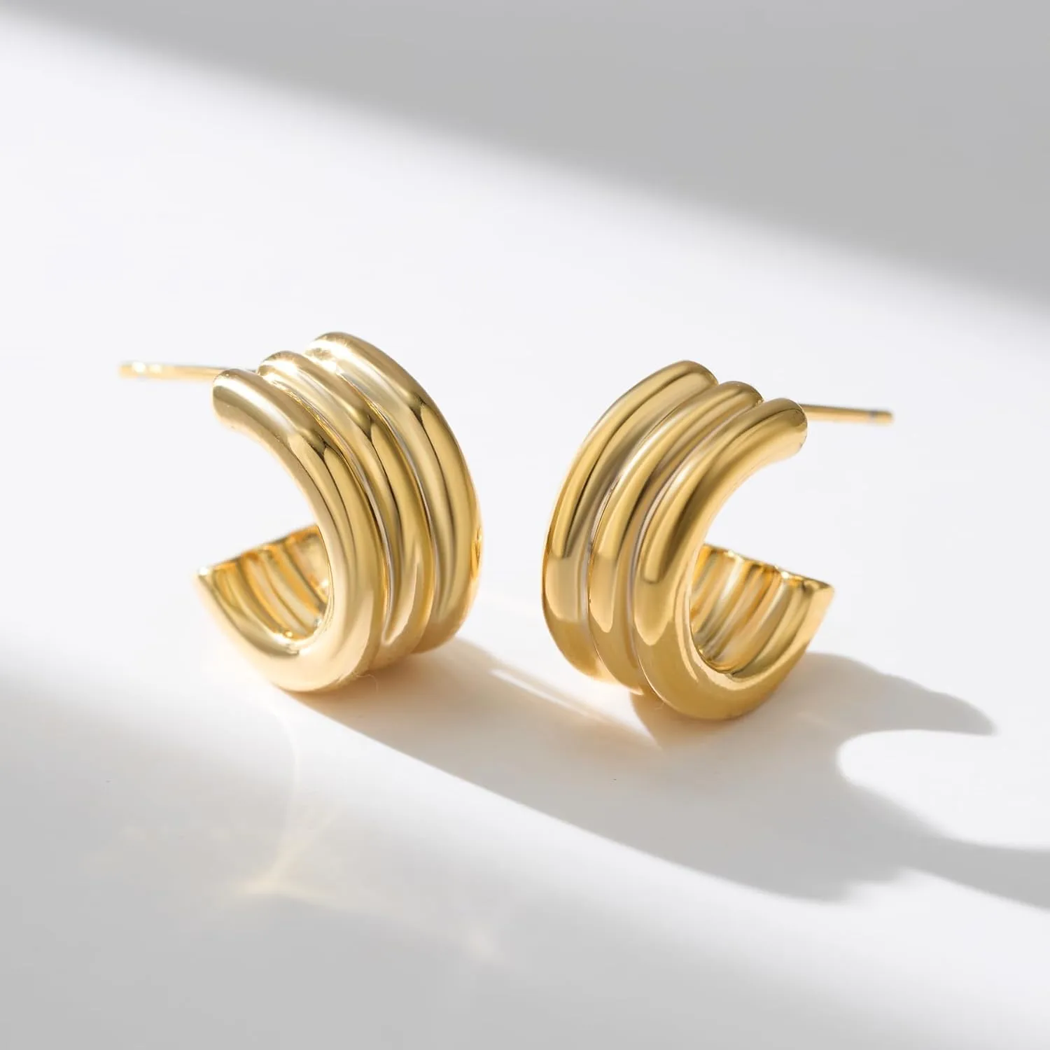 SWEETV Chunky Gold Earrings for Women 14K Plated Gold Statement Earrings Small Gold/Silver Hoop Earrings Trendy Open Hoop Earrings for Women Tiny Huggie Hoop for Adult