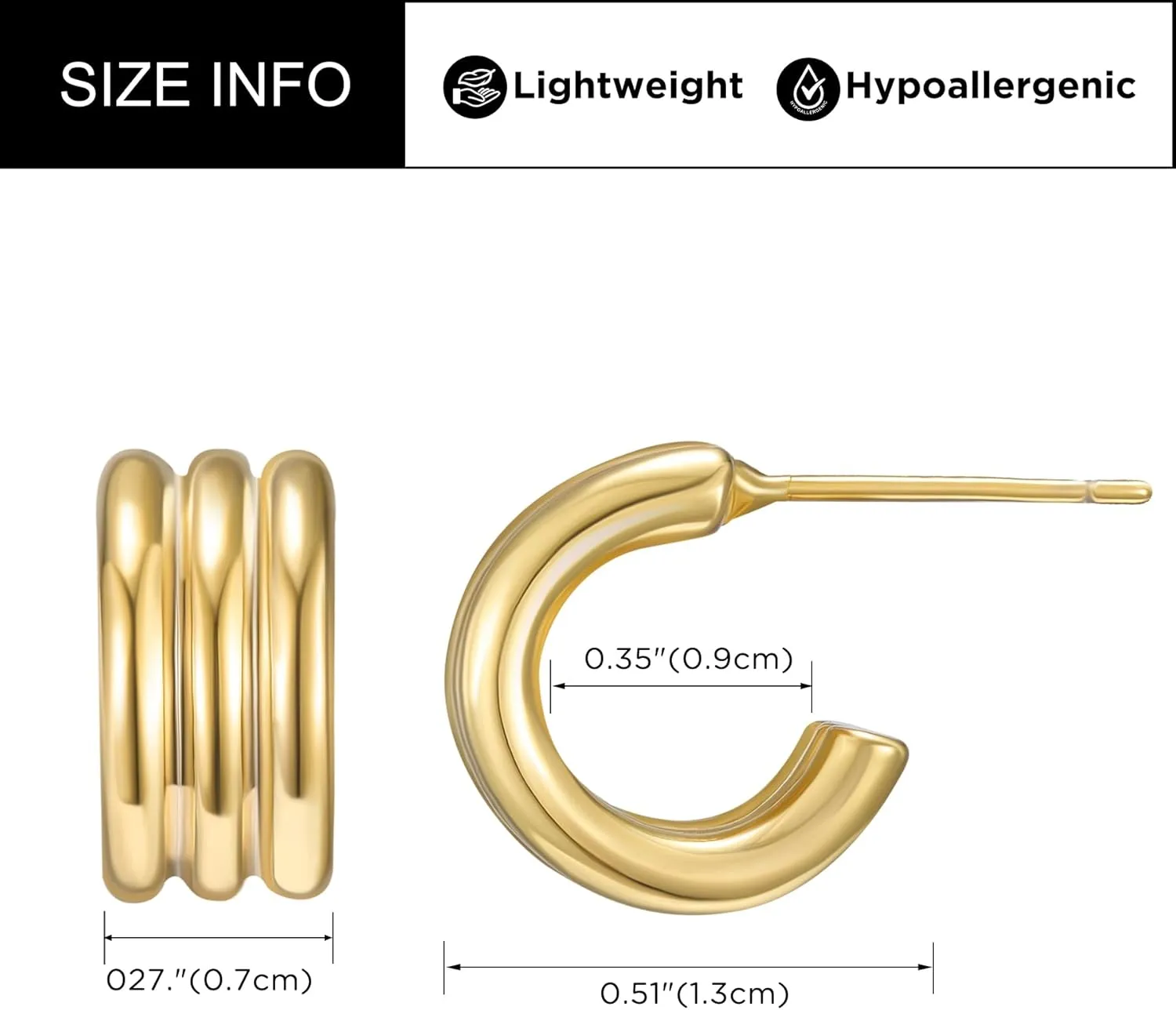SWEETV Chunky Gold Earrings for Women 14K Plated Gold Statement Earrings Small Gold/Silver Hoop Earrings Trendy Open Hoop Earrings for Women Tiny Huggie Hoop for Adult