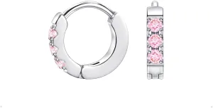 TDEBA Small Huggie Hoop Earrings with Cubic Zirconia, Silver or 14k Gold Plated Birthstone Cartilage Piercing Earrings for Women, Birthday Jewelry
