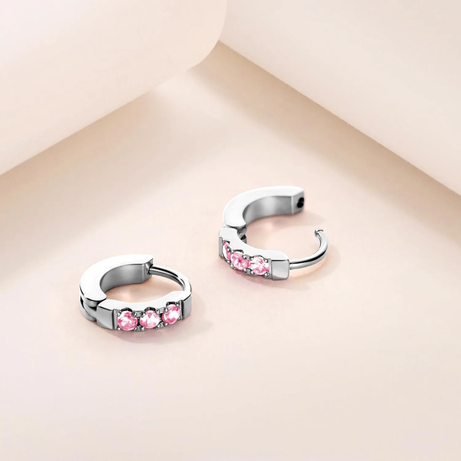 TDEBA Small Huggie Hoop Earrings with Cubic Zirconia, Silver or 14k Gold Plated Birthstone Cartilage Piercing Earrings for Women, Birthday Jewelry