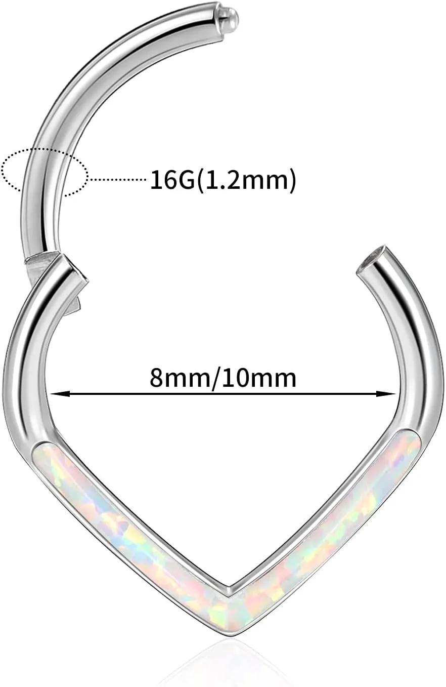 Teadrdrop Nose Hoop Ring 16G Septum Ring Septum Jewelry Opal CZ Daith Earring Surgical Steel Hinged Segment Seamless Clicker Ring Tragus Rook Helix Cartilage Conch Hoop Piercing Jewelry 8mm 10mm