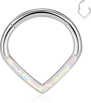 Teadrdrop Nose Hoop Ring 16G Septum Ring Septum Jewelry Opal CZ Daith Earring Surgical Steel Hinged Segment Seamless Clicker Ring Tragus Rook Helix Cartilage Conch Hoop Piercing Jewelry 8mm 10mm