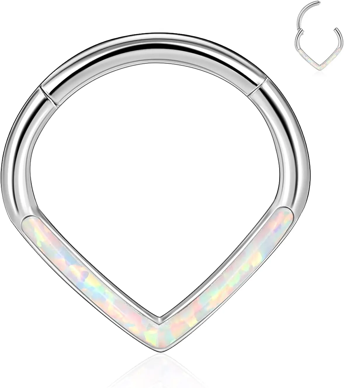 Teadrdrop Nose Hoop Ring 16G Septum Ring Septum Jewelry Opal CZ Daith Earring Surgical Steel Hinged Segment Seamless Clicker Ring Tragus Rook Helix Cartilage Conch Hoop Piercing Jewelry 8mm 10mm
