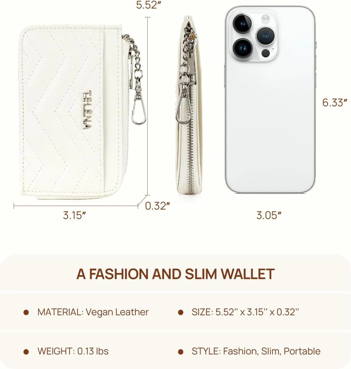 Telena Slim Wallet Women RFID Blocking Credit Card Holder Leather Coin Purse with Silver Keychain Beige