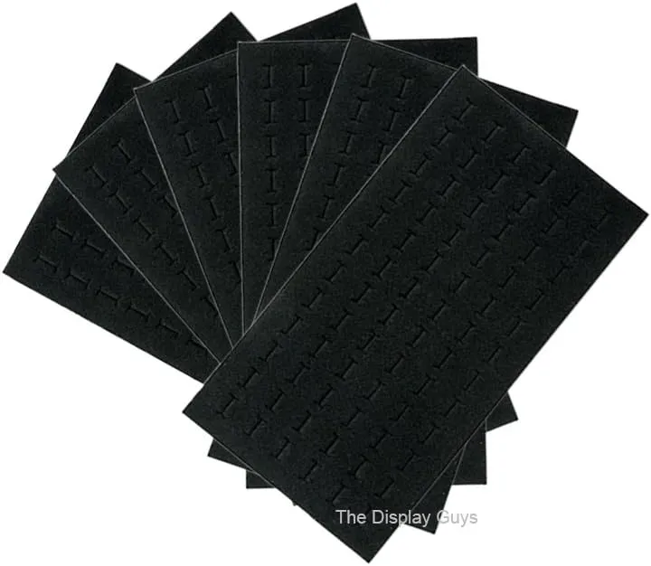 TheDisplayGuys - 6-Pack Deluxe Black Velvet Jewelry Ring Display Foam Pad Insert - 72 Slots Holder - 14x7 Full Size
