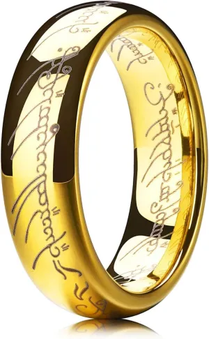 THREE KEYS JEWELRY 6mm/8mm Tungsten Mens Wedding Ring 18K Gold Plated Engagement Band Script Laser for Men Women