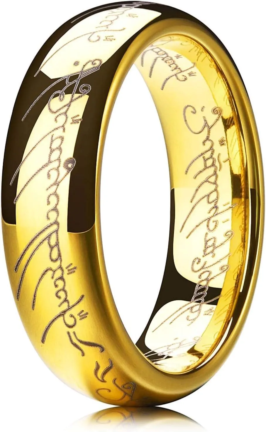 THREE KEYS JEWELRY 6mm/8mm Tungsten Mens Wedding Ring 18K Gold Plated Engagement Band Script Laser for Men Women