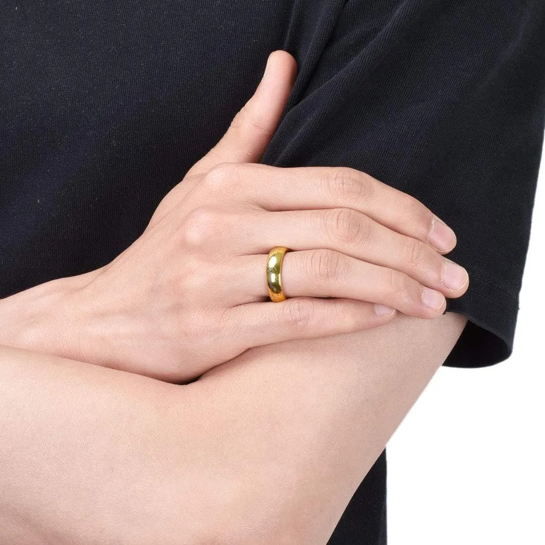THREE KEYS JEWELRY 6mm/8mm Tungsten Mens Wedding Ring 18K Gold Plated Engagement Band Script Laser for Men Women