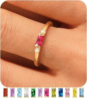 TOBENY Gold Birthstone Rings for Women 14K Gold Plated Non Tarnish Stackable Rings Dainty Emerald Green Gemstone Cubic Zirconia Engagement Wedding Ring for Birthday Jewelry Gifts Size 6-10