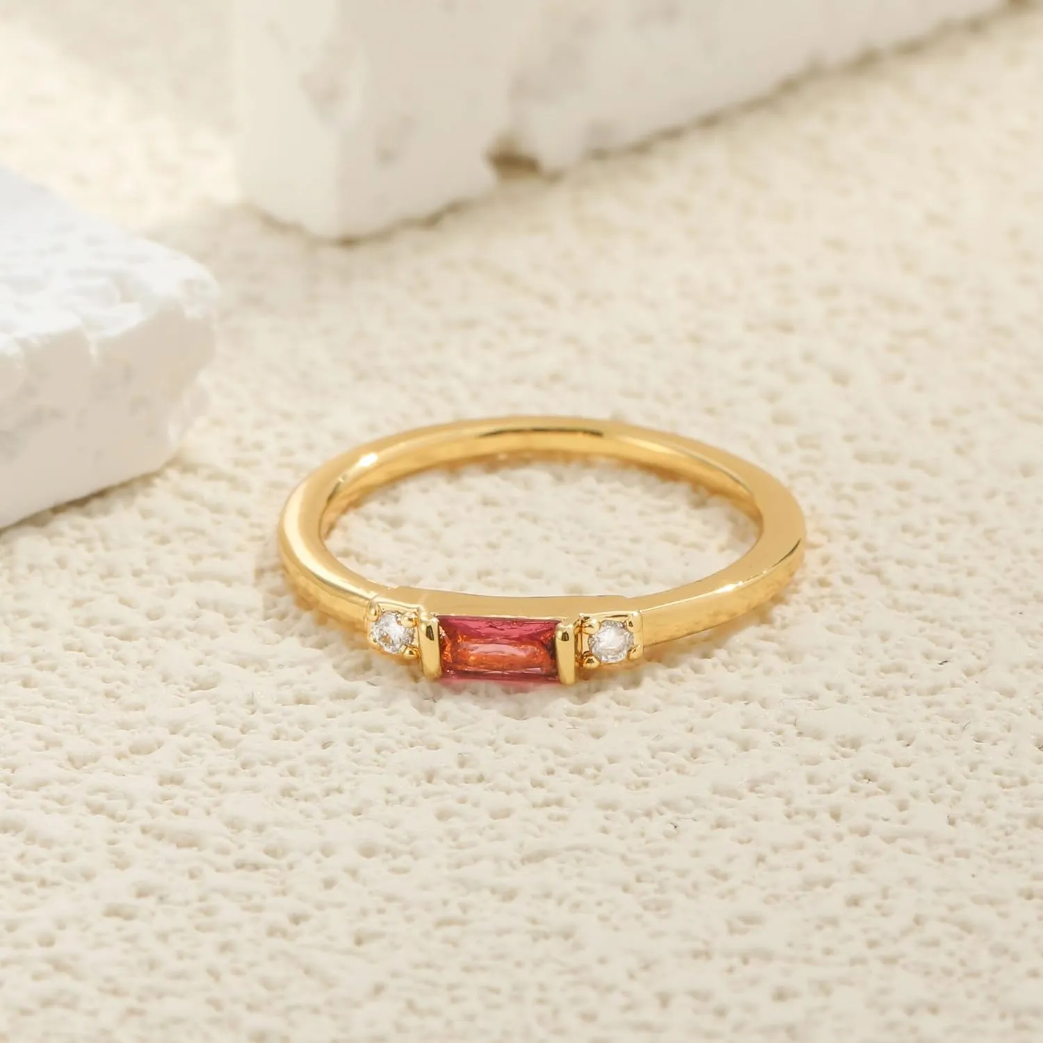 TOBENY Gold Birthstone Rings for Women 14K Gold Plated Non Tarnish Stackable Rings Dainty Emerald Green Gemstone Cubic Zirconia Engagement Wedding Ring for Birthday Jewelry Gifts Size 6-10