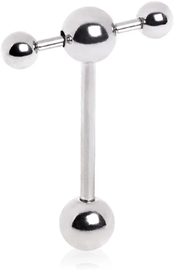 Tongue Teaser 316L Surgical Steel WildKlass Double Barbell with Slave Ring - 14GA L:5/8" B:5mm