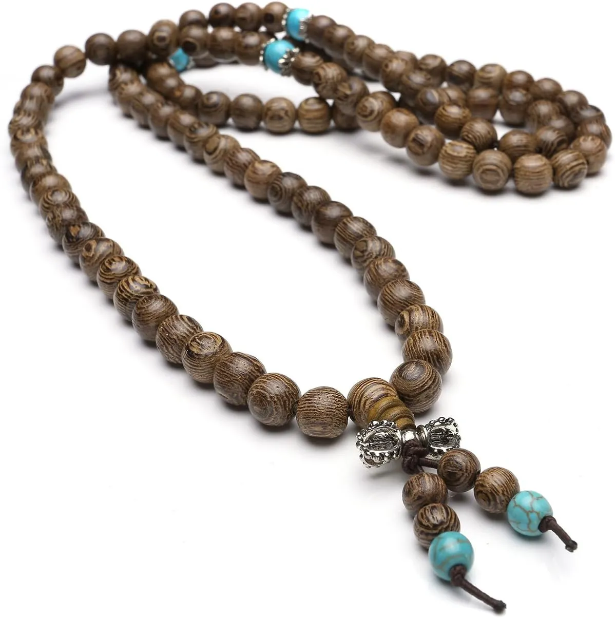 Top Plaza Unisex 108 Natural Wood 6mm 8mm Beads Bracelet Buddhist Rosary Mala Necklace(8mm Sandalwood Duobao)