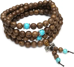 Top Plaza Unisex 108 Natural Wood 6mm 8mm Beads Bracelet Buddhist Rosary Mala Necklace(8mm Sandalwood Duobao)