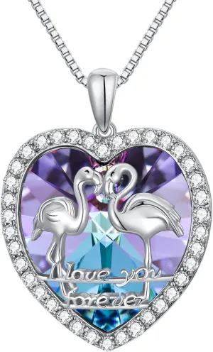 TOUPOP Flamingo Gifts for Women s925 Sterling Silver Flamingo Necklace Pendant with Purple Crystal Flamingo Lovers Jewelry Gifts for Women Girlfriend Birthday Christmas