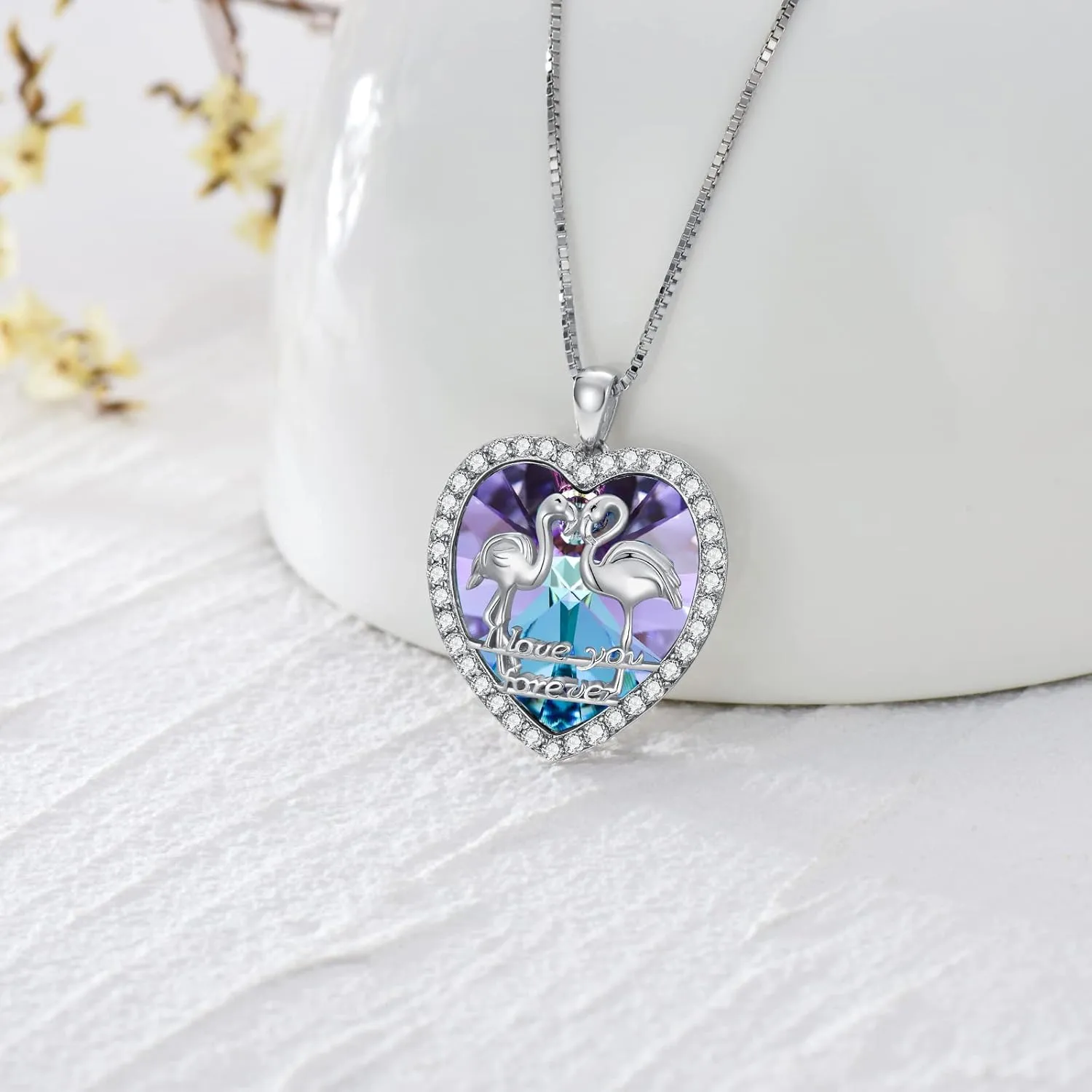 TOUPOP Flamingo Gifts for Women s925 Sterling Silver Flamingo Necklace Pendant with Purple Crystal Flamingo Lovers Jewelry Gifts for Women Girlfriend Birthday Christmas