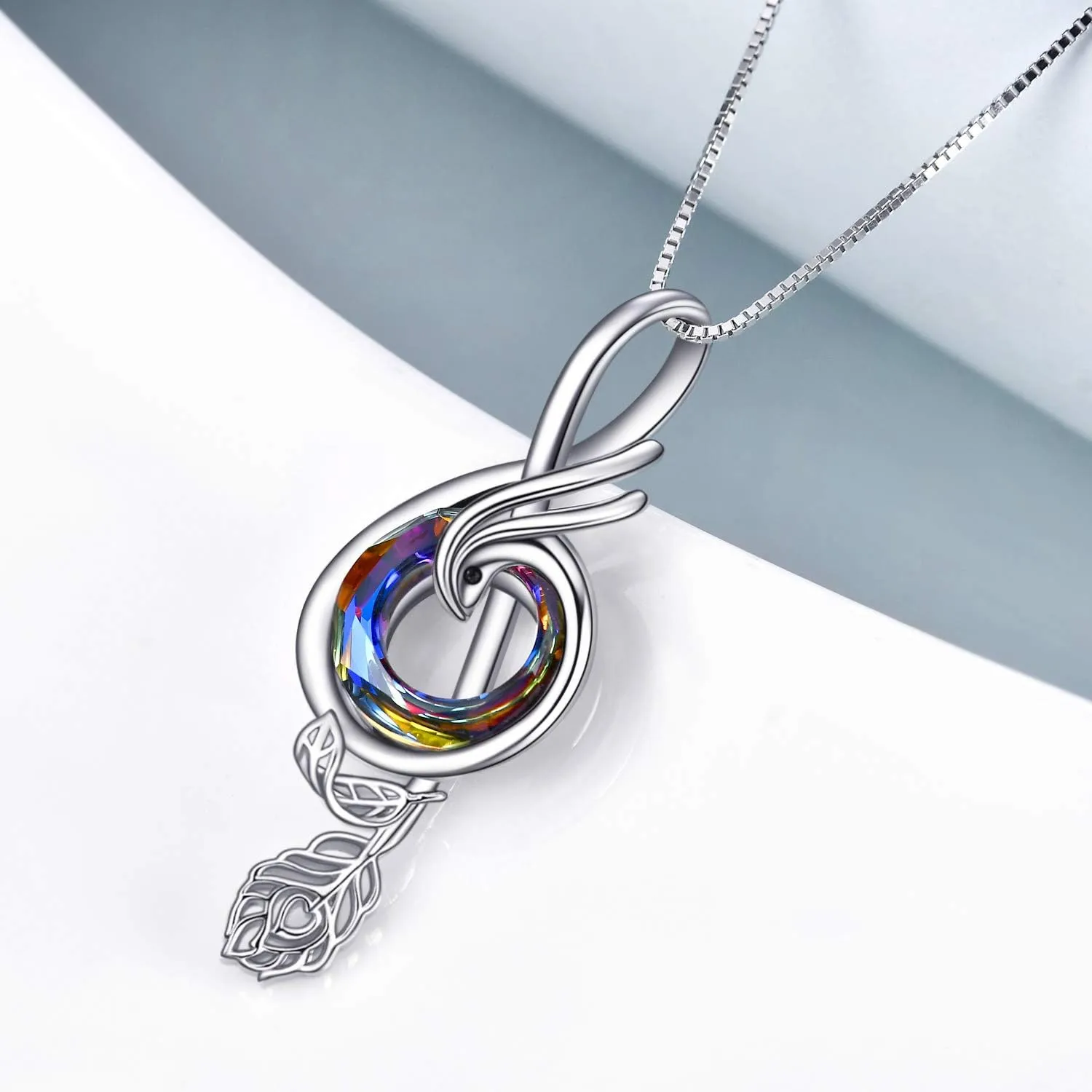 TOUPOP Music Gifts Sterling Silver Phoenix Music Pendant Necklace with Circle Crystal Musical Notes Jewelry Gifts for Women Girls Student Teacher Birthday Christmas Mothers Day
