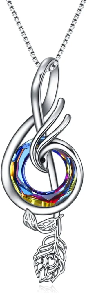 TOUPOP Music Gifts Sterling Silver Phoenix Music Pendant Necklace with Circle Crystal Musical Notes Jewelry Gifts for Women Girls Student Teacher Birthday Christmas Mothers Day