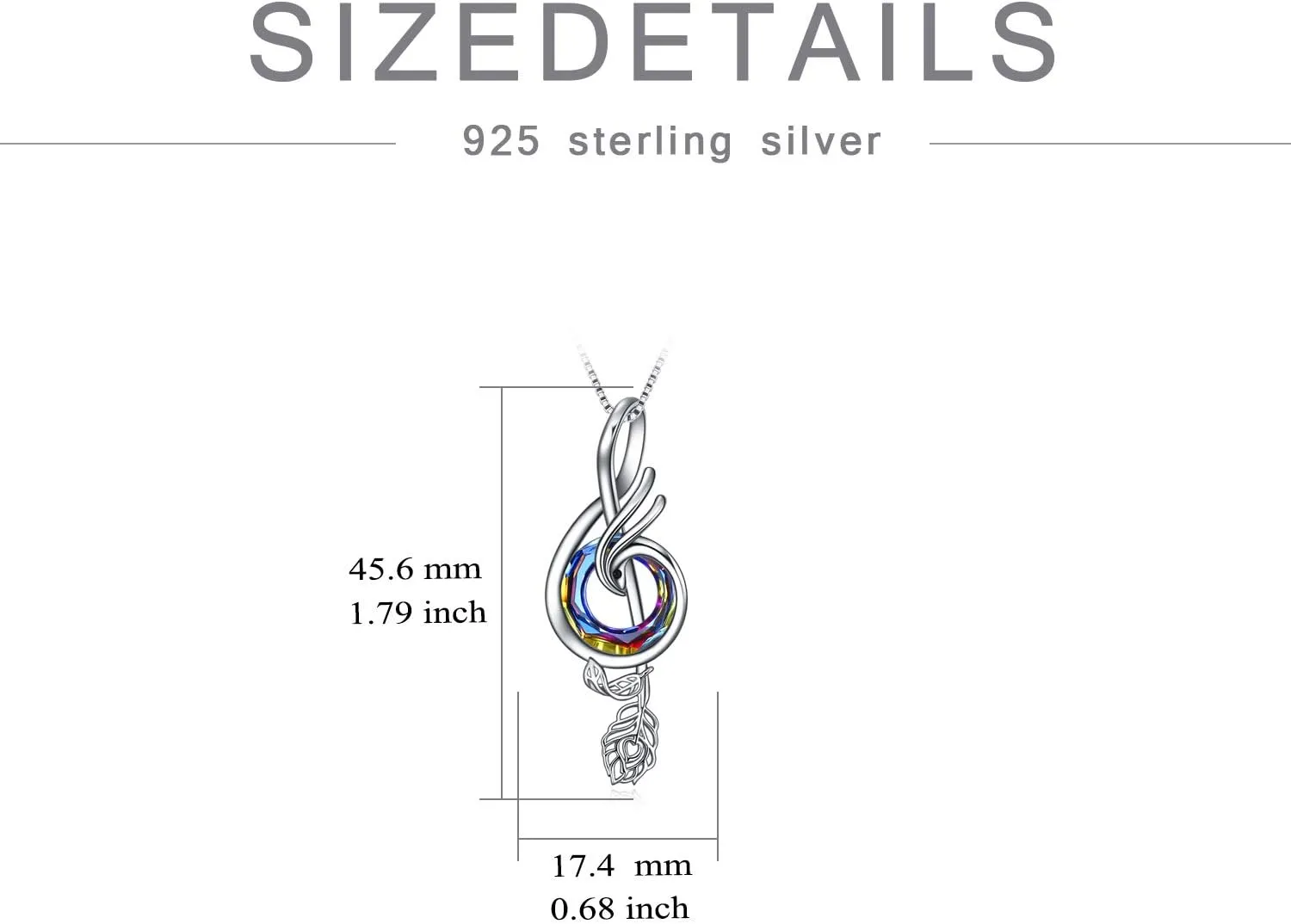 TOUPOP Music Gifts Sterling Silver Phoenix Music Pendant Necklace with Circle Crystal Musical Notes Jewelry Gifts for Women Girls Student Teacher Birthday Christmas Mothers Day