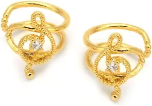 Treble Clef Ear Cuffs Gold Music Note Brass CZ Dainty Handmade Jewelry Gift BE114-G