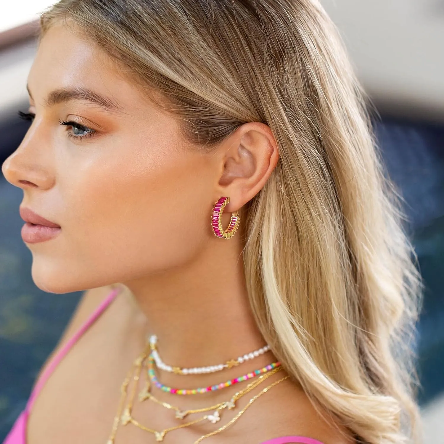 Trendy CZ Gold Hoop Earrings for Women, Lightweight Chunky Silver Earrings for Women 14K Real Gold Plated Hoops Earrings Hypoallergenic Earrings Jewelry