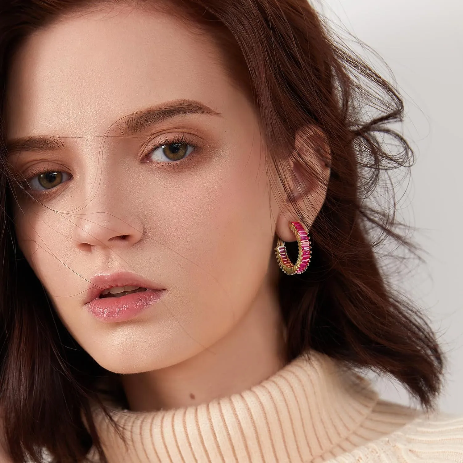 Trendy CZ Gold Hoop Earrings for Women, Lightweight Chunky Silver Earrings for Women 14K Real Gold Plated Hoops Earrings Hypoallergenic Earrings Jewelry