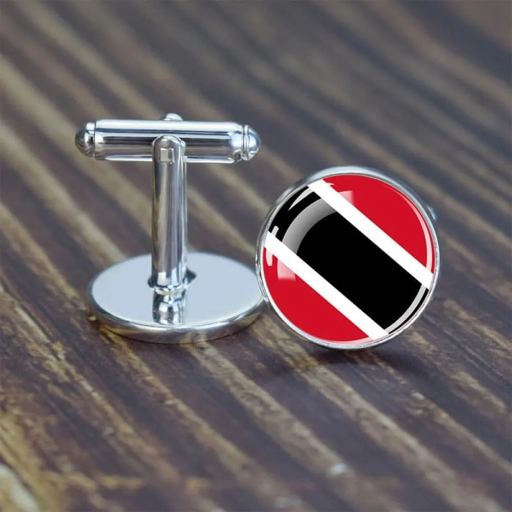 Trinidad and Tobago Flag Cufflinks - Pattern Flag Art Men's Casual Cloth Insert Round Shirt Cufflinks, Business Wedding Party Jewelry Gift Anniversary Birthday