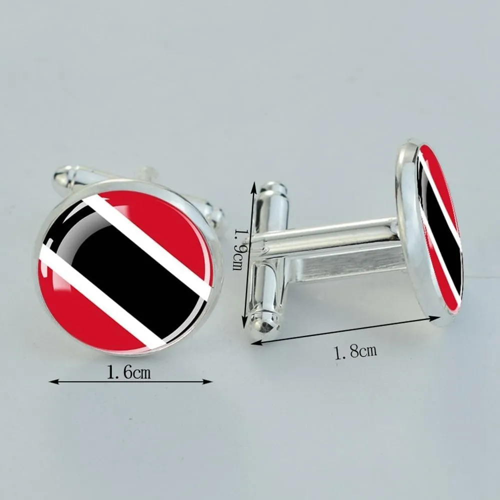 Trinidad and Tobago Flag Cufflinks - Pattern Flag Art Men's Casual Cloth Insert Round Shirt Cufflinks, Business Wedding Party Jewelry Gift Anniversary Birthday