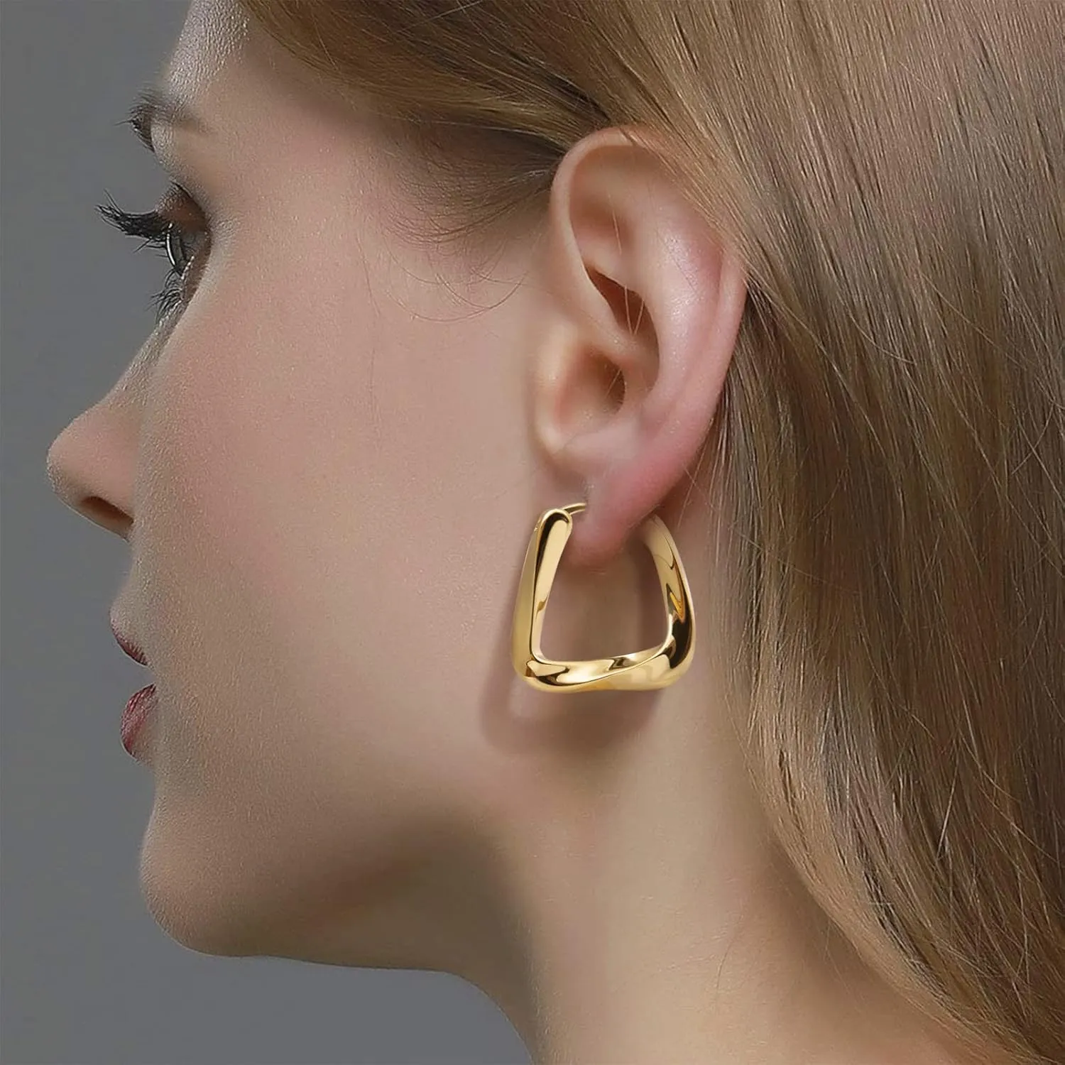 Twist Hoop Earrings, 18K Gold Plated Small Thick Chunky Irregular Hoop Earrings for Women, Size: 26mm