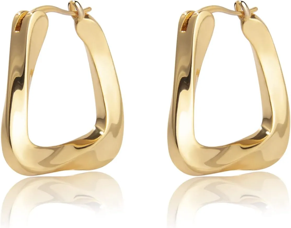 Twist Hoop Earrings, 18K Gold Plated Small Thick Chunky Irregular Hoop Earrings for Women, Size: 26mm