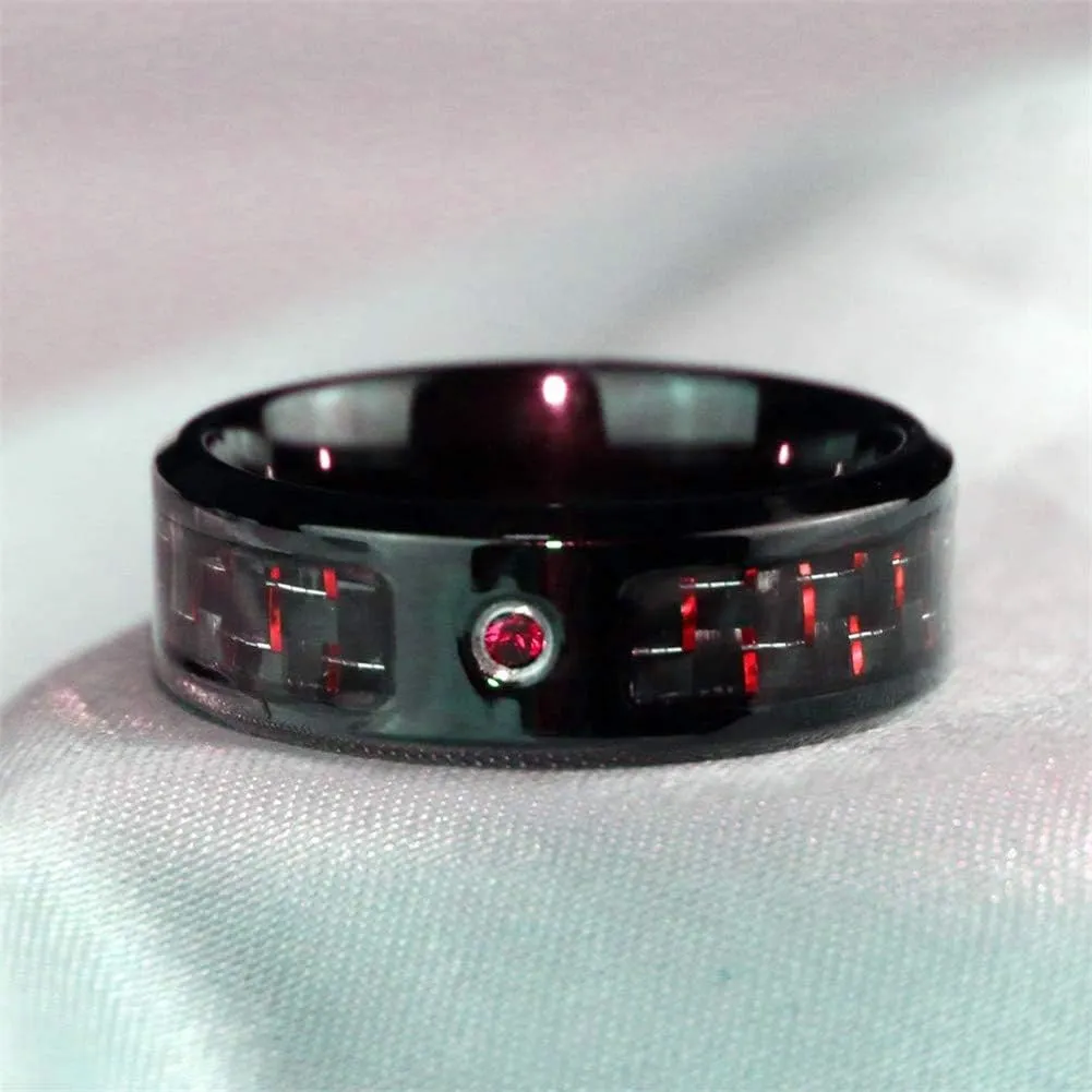 Two Rings His Hers Wedding Ring Sets Couples Matching Rings Women's 2pc Black Gold Filled Red CZ Wedding Engagement Ring Bridal Sets Men's Stainless steel Wedding Band