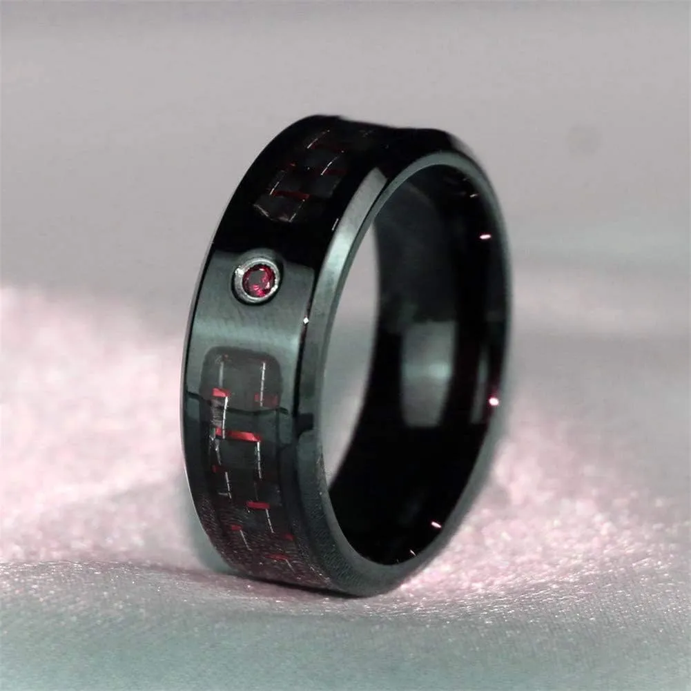 Two Rings His Hers Wedding Ring Sets Couples Matching Rings Women's 2pc Black Gold Filled Red CZ Wedding Engagement Ring Bridal Sets Men's Stainless steel Wedding Band