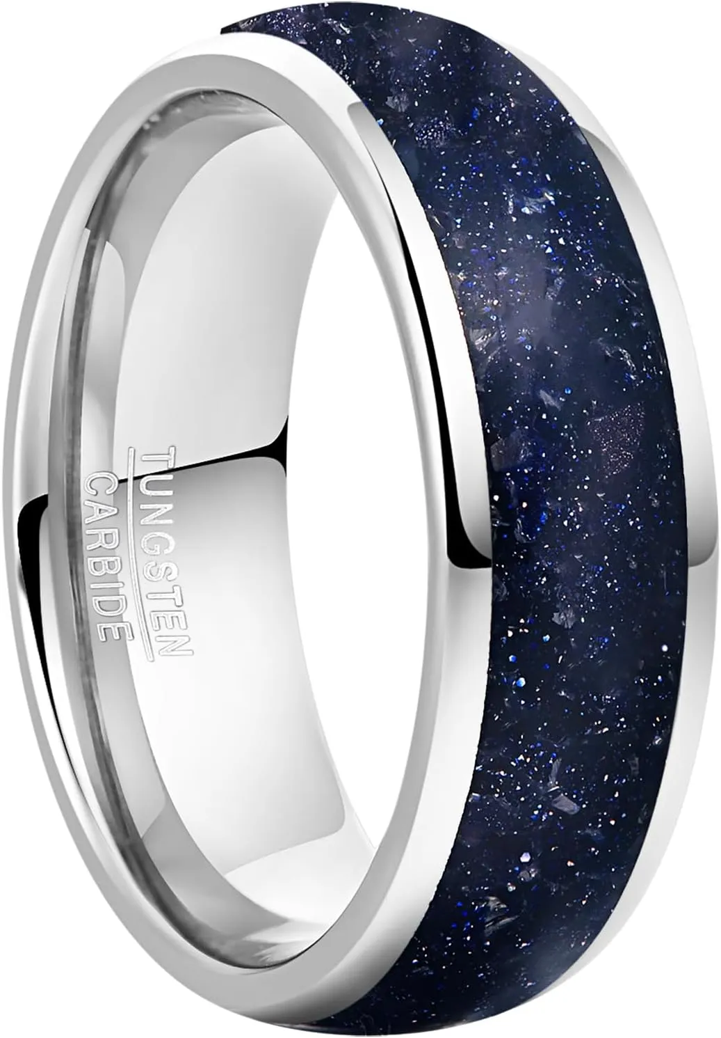 Vakki Tungsten Ring for Men Blue Sandstone Inlay 8mm Silver Plated Tungsten Carbide Wedding Band Polished Domed Comfort Fit Size 7-12