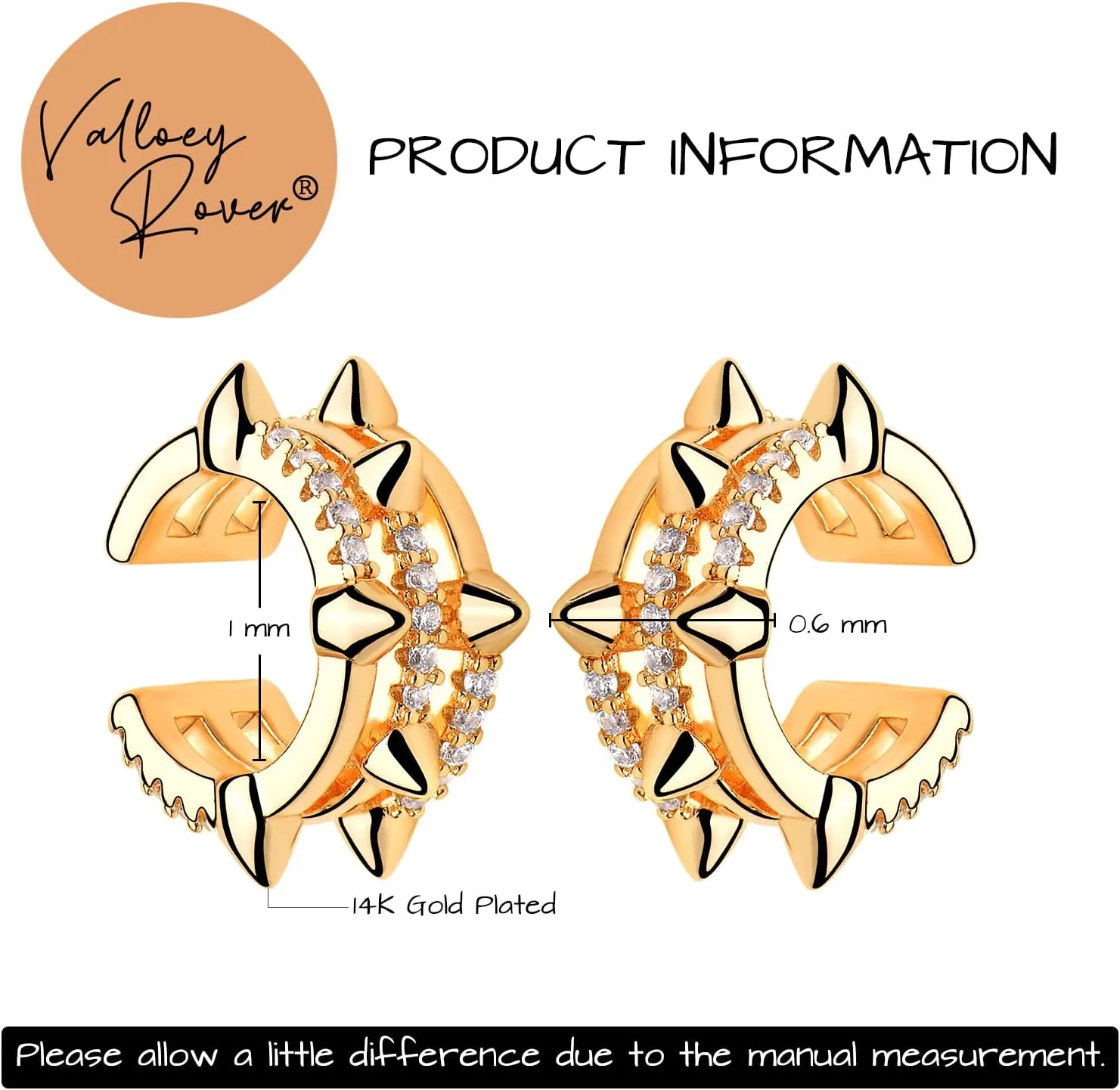 VALLOEY ROVER 14K Gold Plated Wide Cuff Earring Clip On Cartilage Earrings Huggie Ear Cuff Gold Earrings for Women
