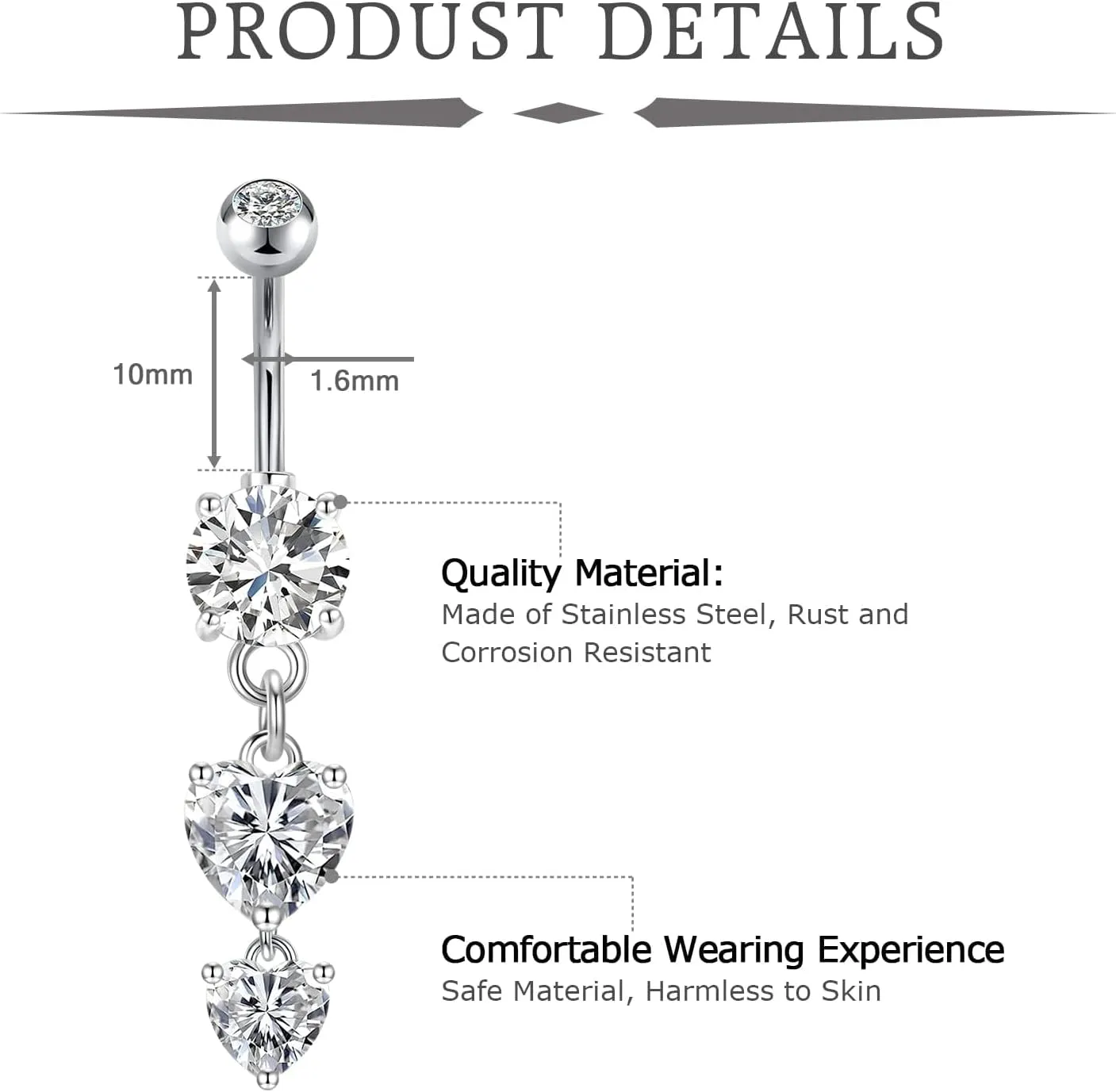 VCMART Belly Button Ring Belly Button Piercing Surgical Steel Belly Rings 14G Belly Button Rings Belly Navel Rings Piercing Jewelry