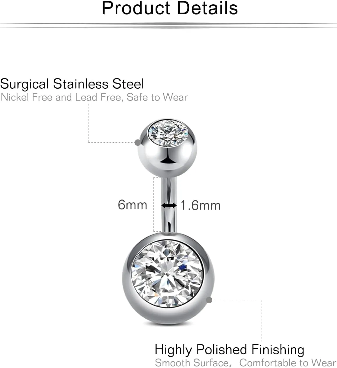 VCMART Belly Button Ring Short Bar Belly Ring Short Belly Button Rings Surgical Steel 6mm Belly Rings for Women Small Belly Button Piercing Navel Rings Piercing Jewelry