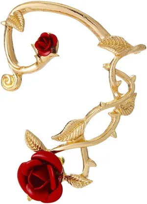 Vintage Rattan Rose Thorns Ear Hook Retro Flower Cimber Branch Wrap Cuff Earrings Around Ear Leaf Plant Clip Earrings for Women Girls Jewelry