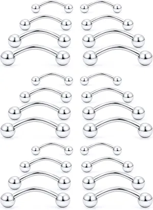 Vsnnsns 20G 16G 14G 12G Eyebrow Piercing Jewelry Surgical Steel Curved Barbell Eyebrow Ring Vertical Labret Lip Jewelry Rook Daith Earrings Piercing Jewelry for Women Men 6mm 8mm 10mm 12mm 14mm