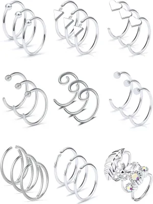 Vsnnsns 20G Flower Nose Rings Hoop Stainless Steel Cartilage Helix Earrings Hoop Ear Nose Septum Rings Body Piercing Jewelry for Women Men 8mm