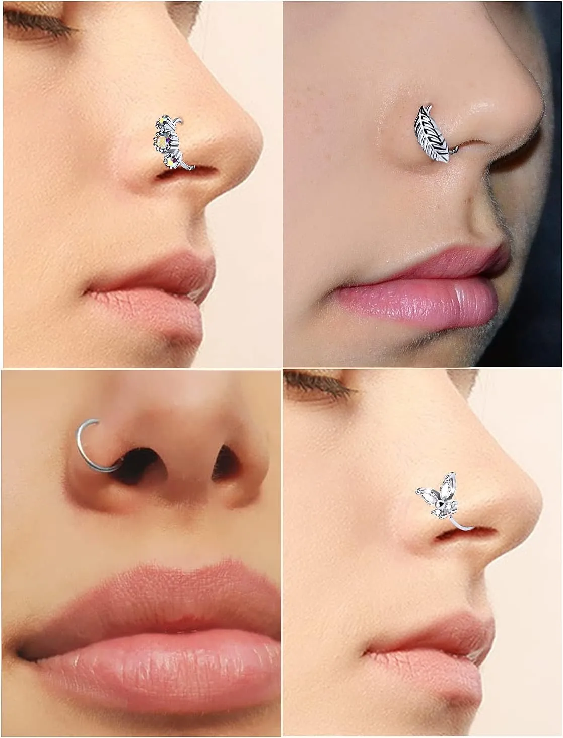 Vsnnsns 20G Flower Nose Rings Hoop Stainless Steel Cartilage Helix Earrings Hoop Ear Nose Septum Rings Body Piercing Jewelry for Women Men 8mm